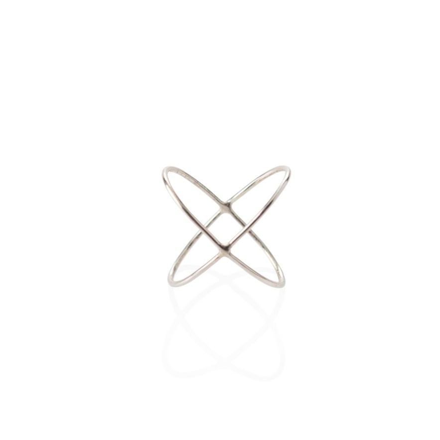 Crossed silver ring 13-14 mm