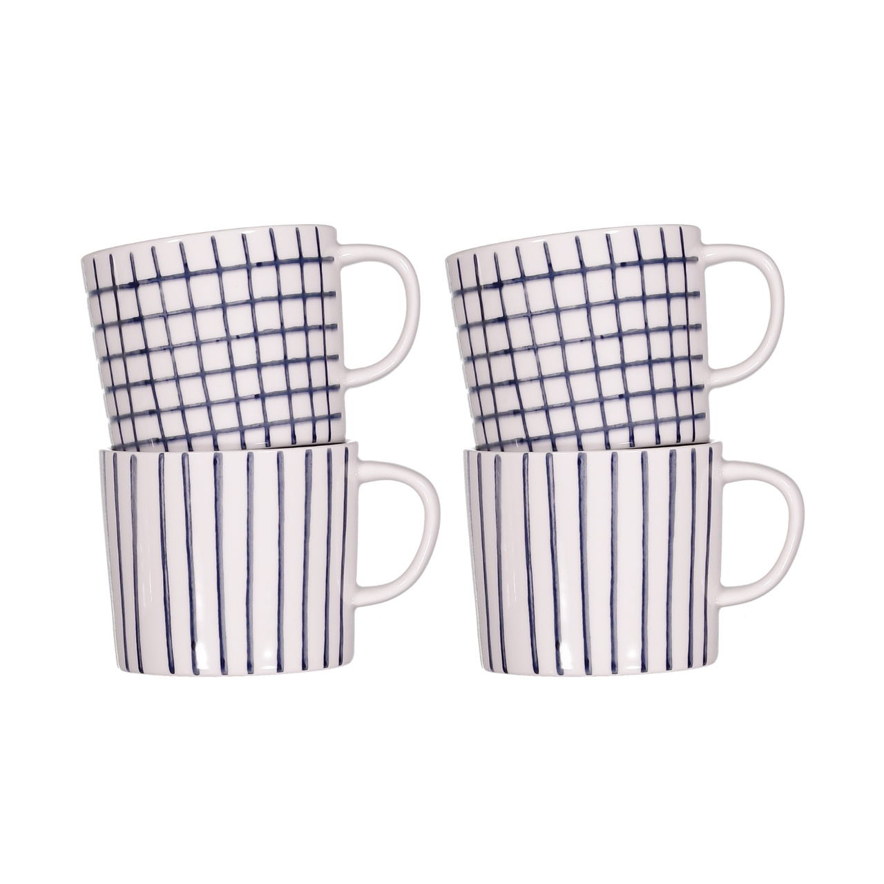 Mugg Checks & Stripes 4-p  vit/blå