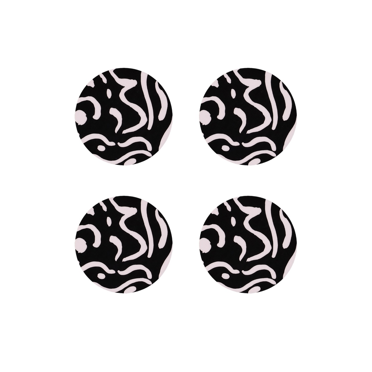 Glasunderlägg Virvla 9 cm 4-p svart/vit