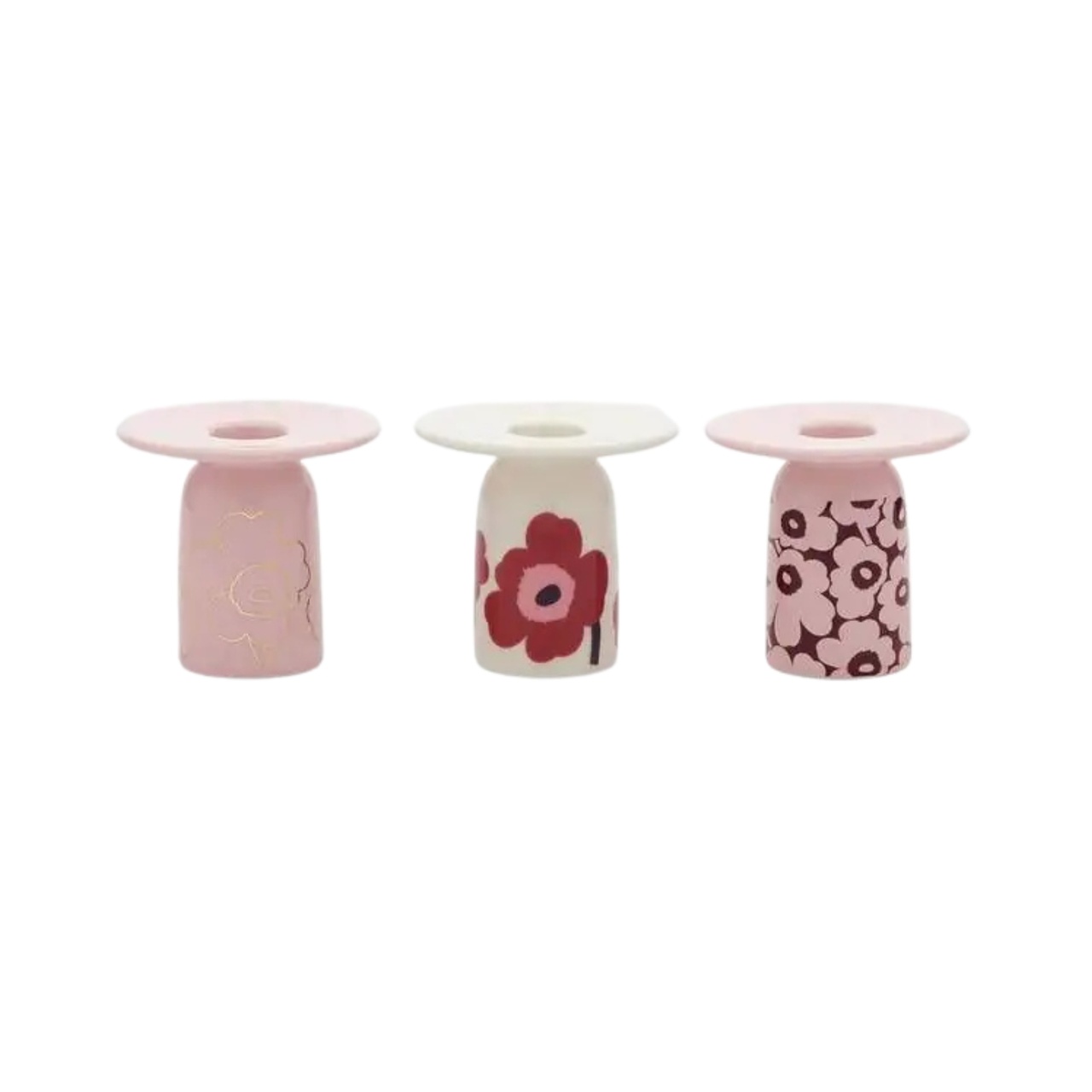 Ljusstake Unikko 3-p Rosa/Cranberry