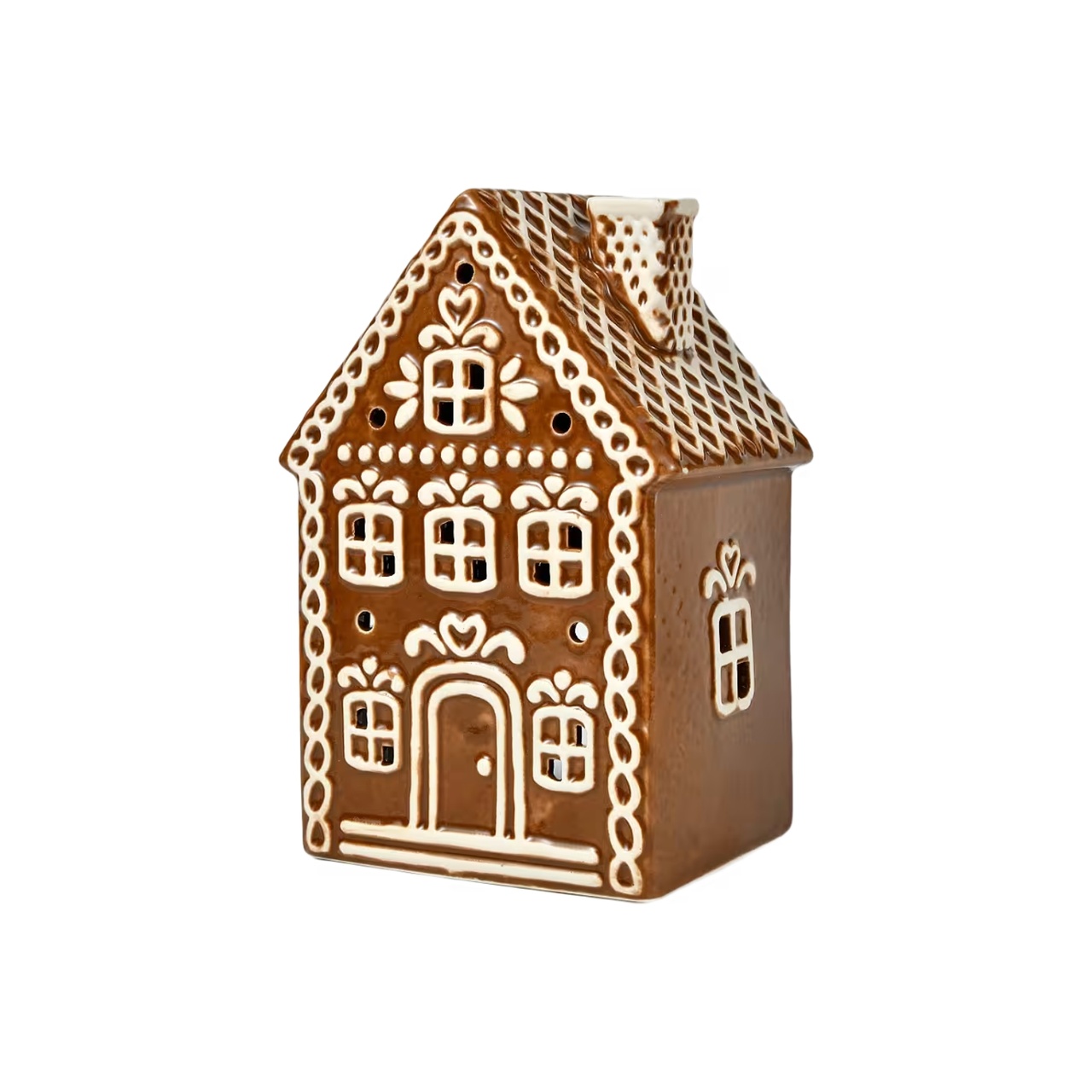 Teelichthalter Lebkuchenhaus Dunkelbraun