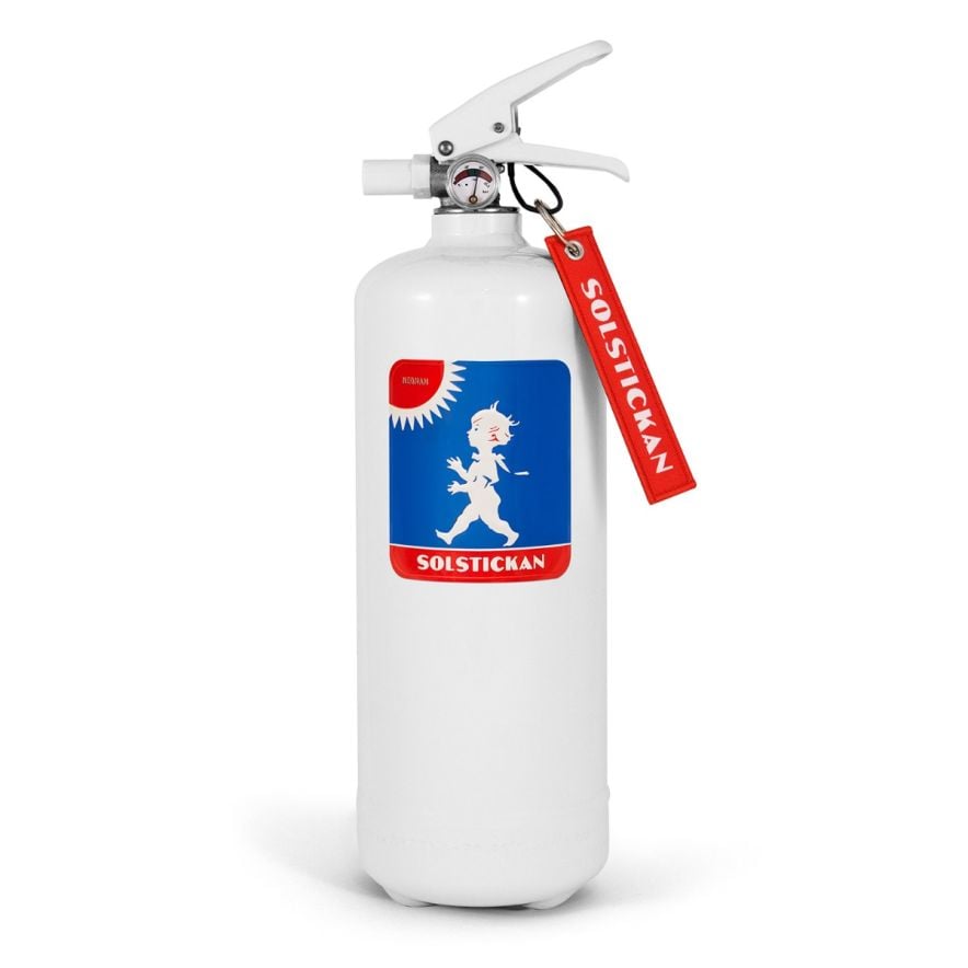 Brannslukker 2 kg hvit med originalt Solstickan-emblem